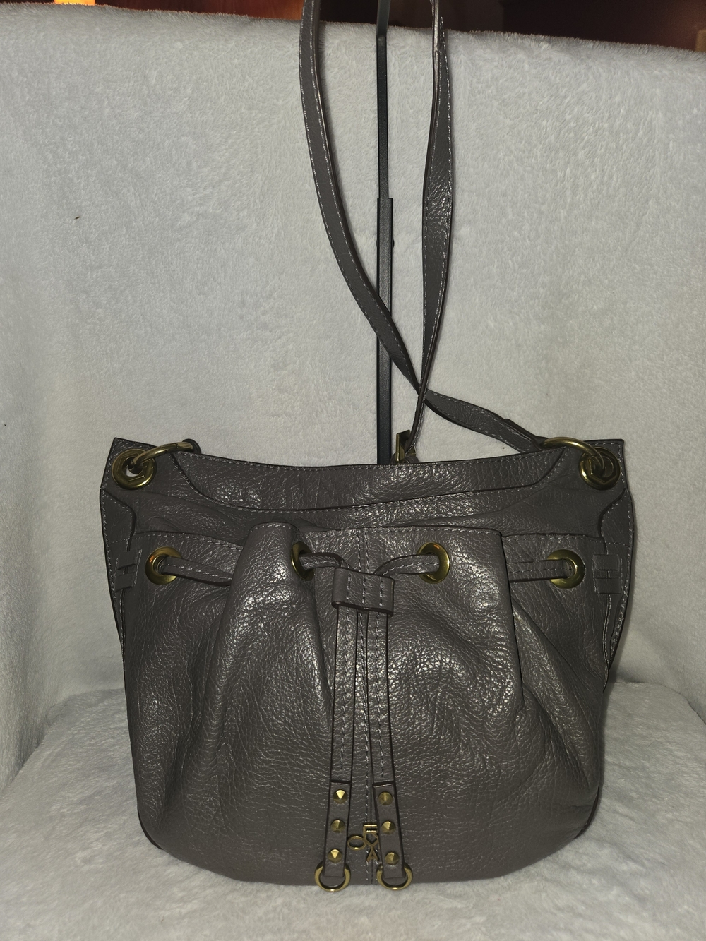 orYANY "Celine" Gray Leather Drawstring Crossbody Bag
